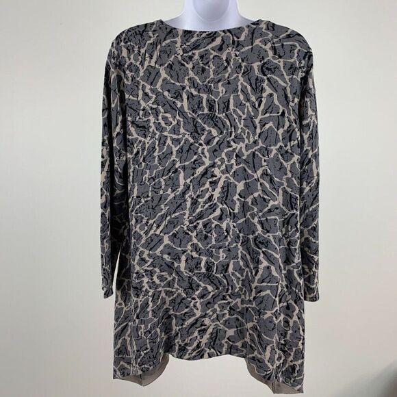 Anne Klein Knit Top sz L Gray Taupe Pattern Flowy Wide Hem New NWT - Picture 3 of 7